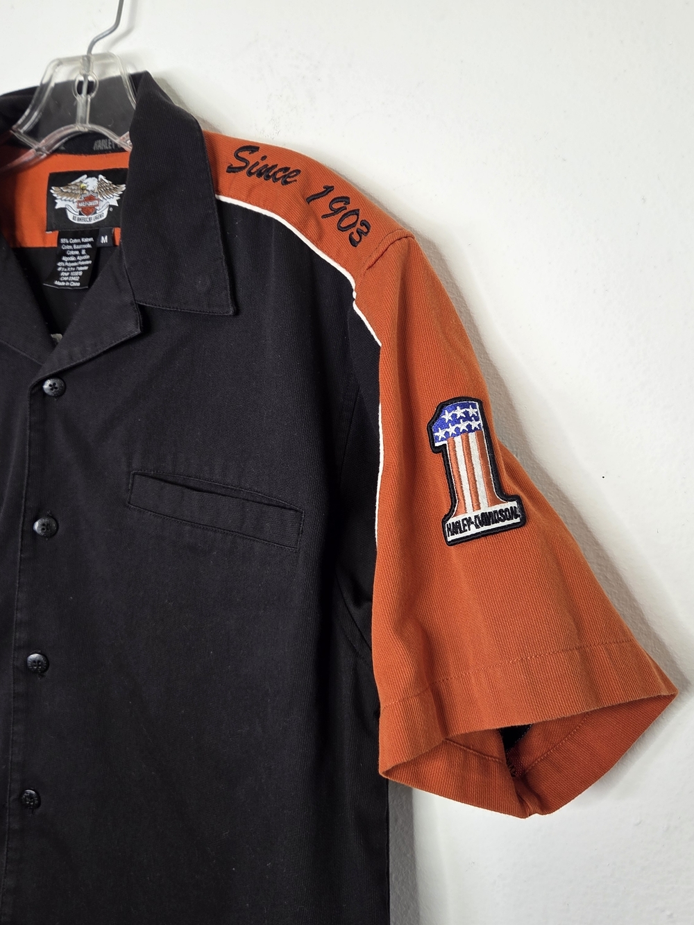 Harley-Davidson Motorcycle 2009 Black and Orange Short Sleeve Button-Down Shirt - Picture 2 of 7